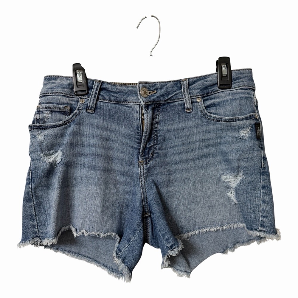 Silver Jeans Co Suki Distressed Denim Light Wash Frayed Hem Shorts Stretch